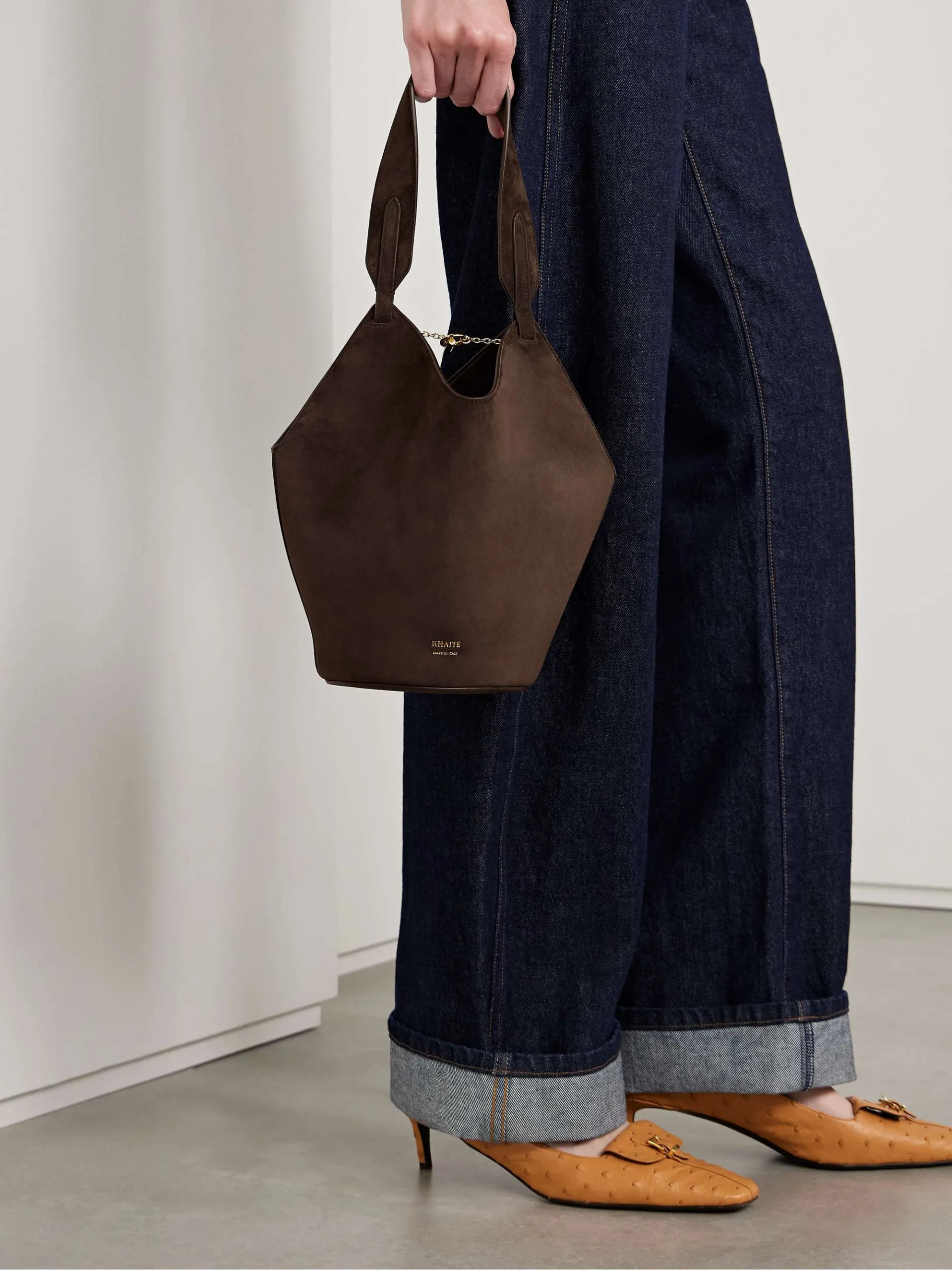 Khaite Lotus Small Dark Brown Suede Tote