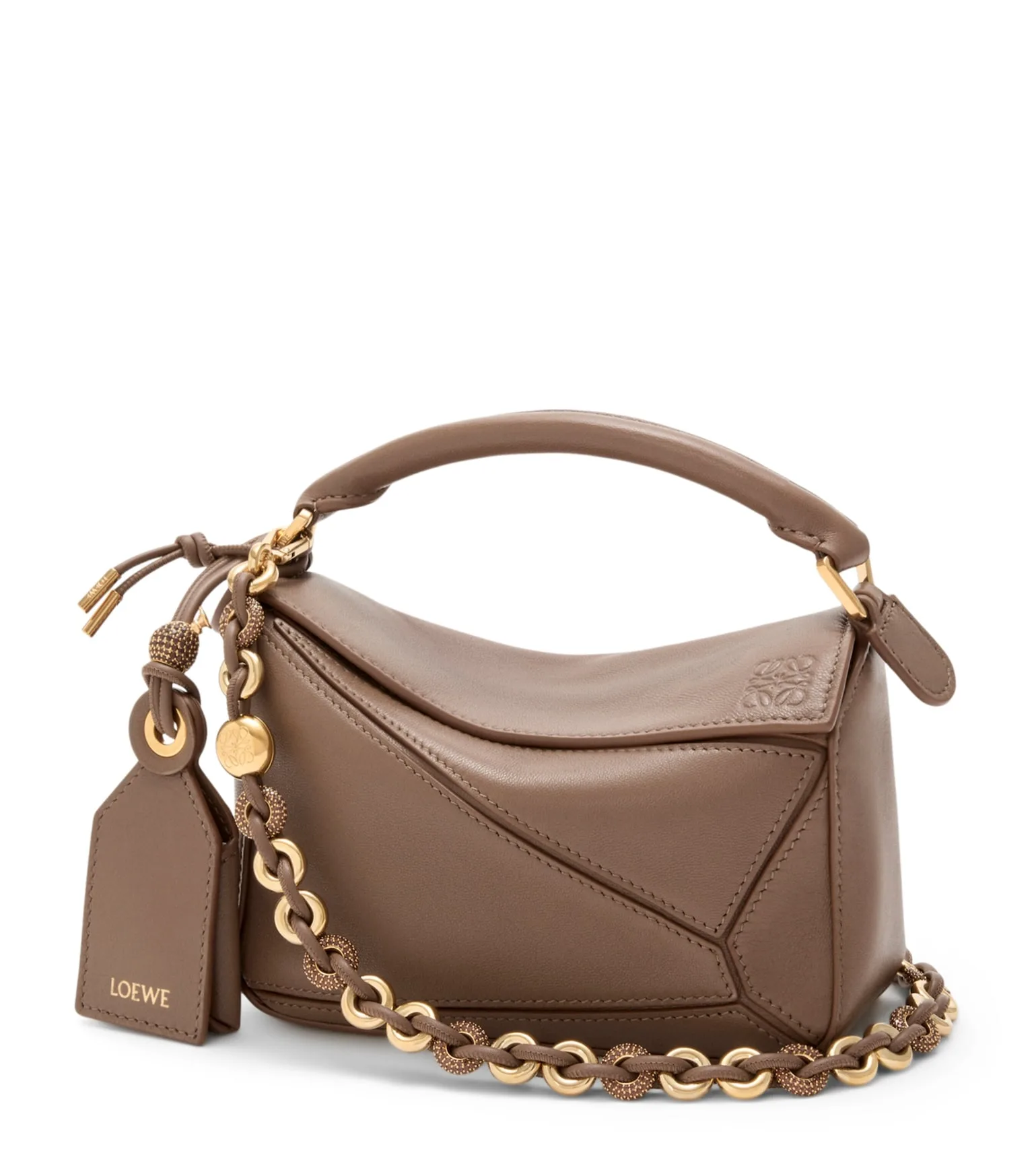 Loewe Puzzle Mini Taupe Leather Top Handle Bag