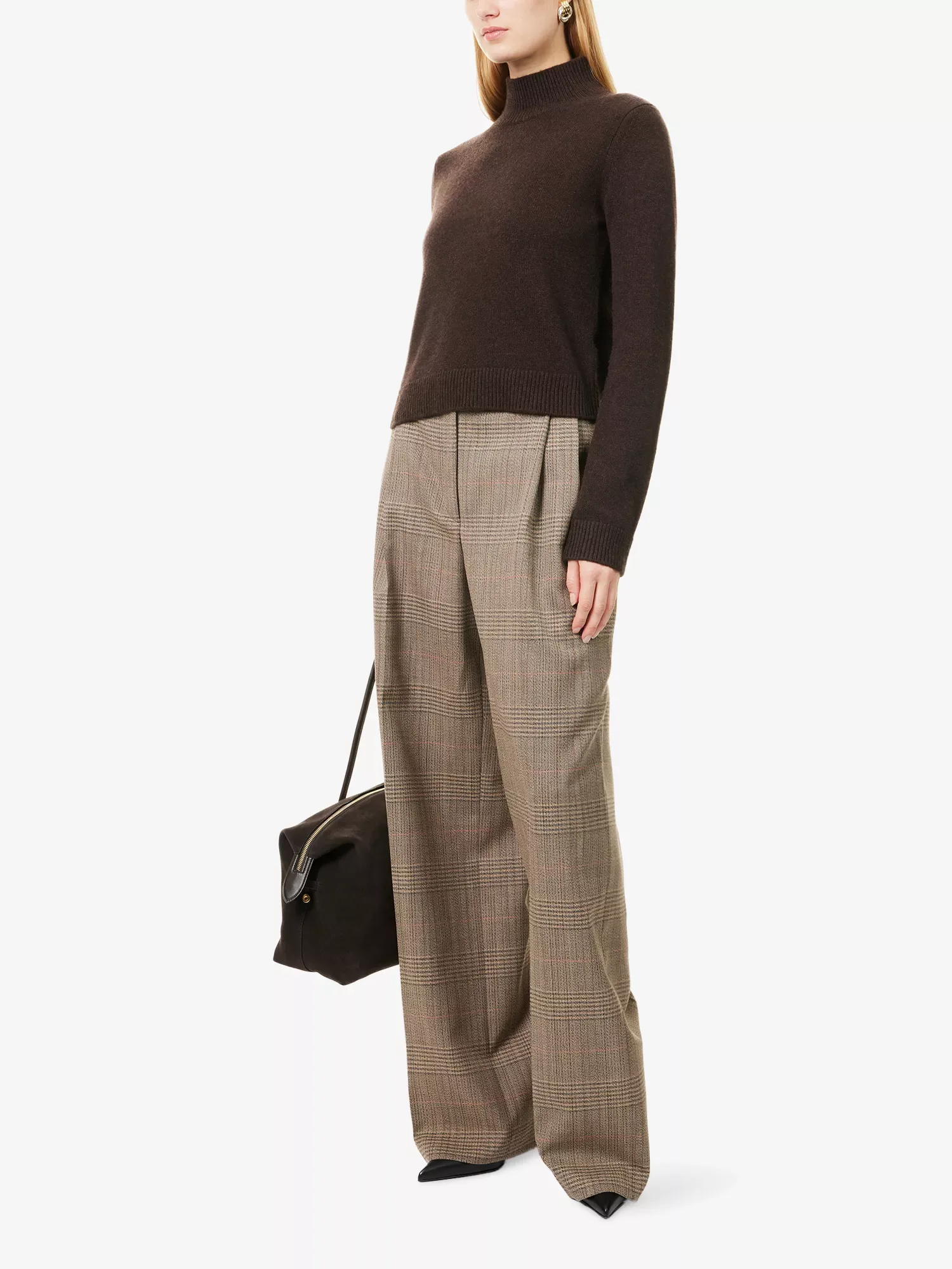 Me + Em High Neck Crop Warm Chocolate Melan Cashmere Jumper