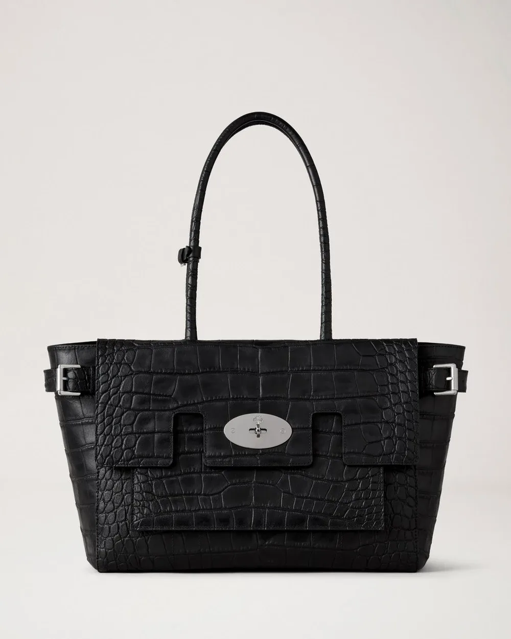 Mulberry Buckle Bayswater Black Leather Croc NVT Top Handle Bag