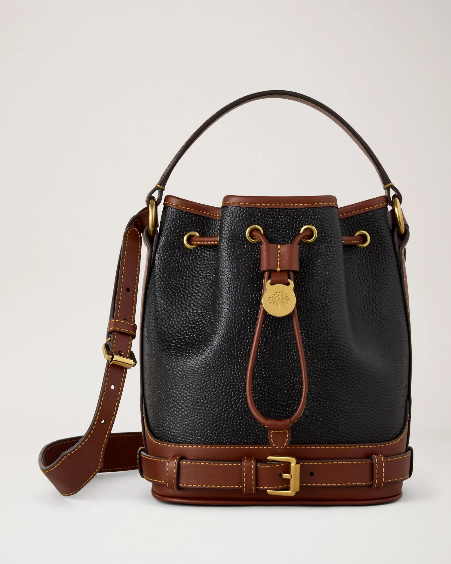 Mulberry Small Scotchgrain Black & Cognac Bucket Bag