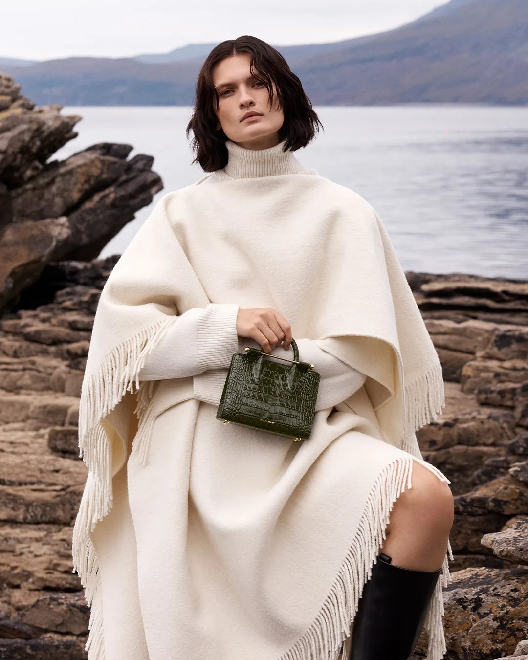 Strathberry Nano Tote Croc Embossed Leather Forest