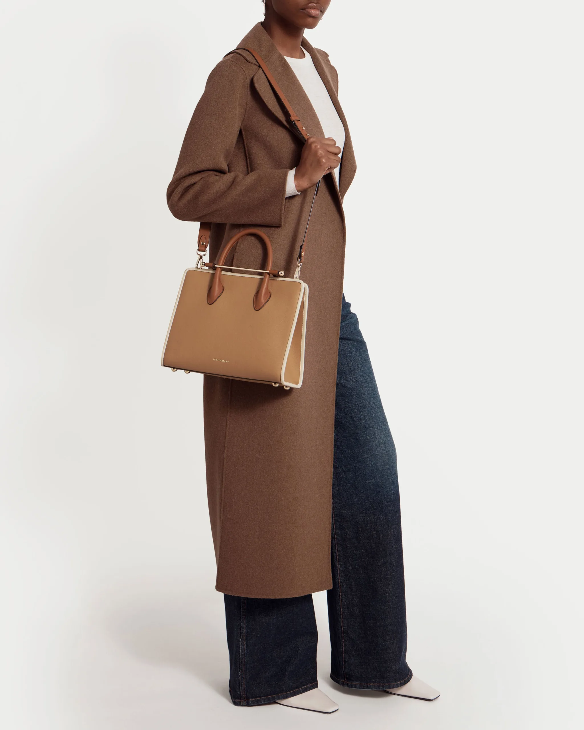 Strathberry Midi Tote Caramel Chestnut Vanilla Leather Bag