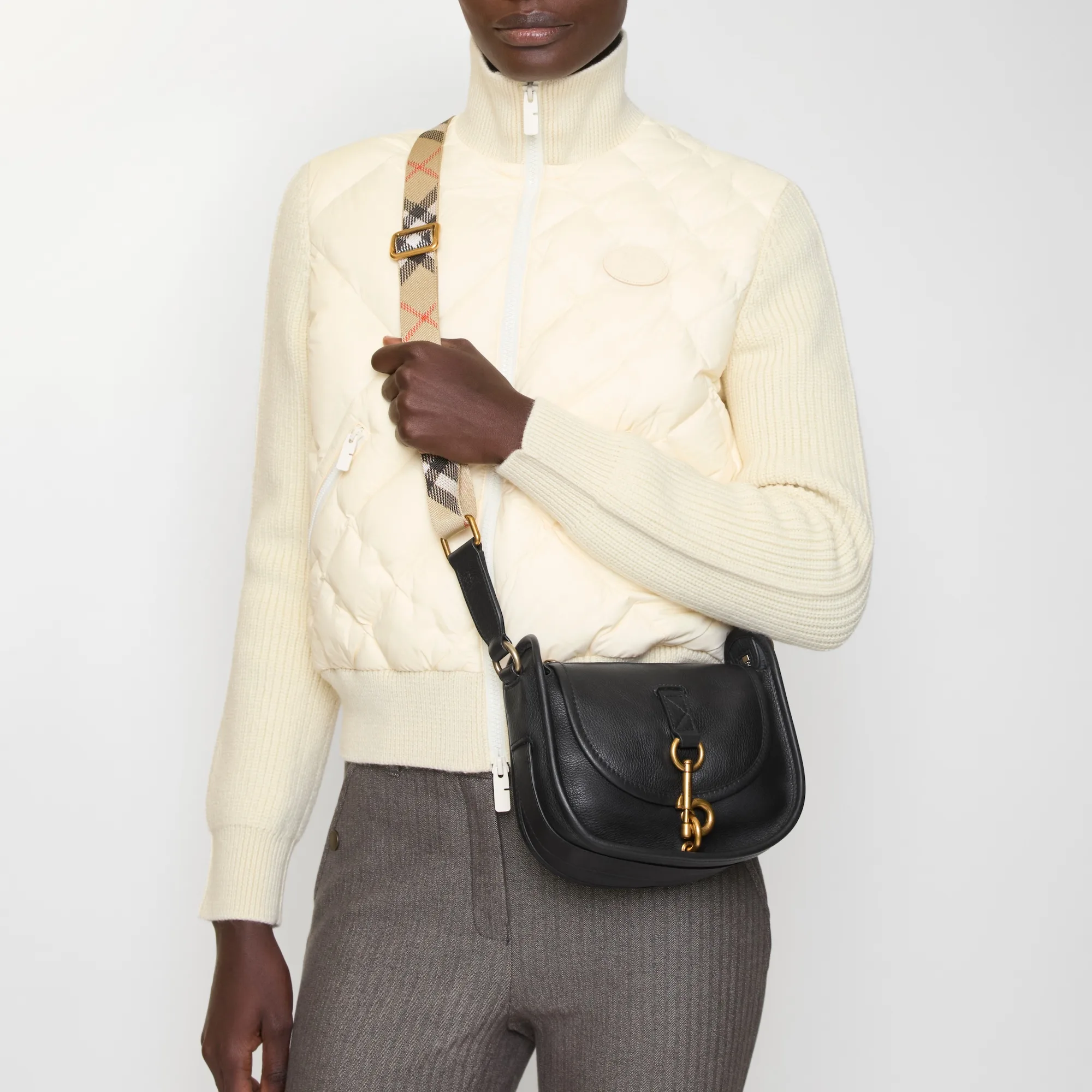 Burberry Mini B Clip Black Calf Leather Messenger Bag