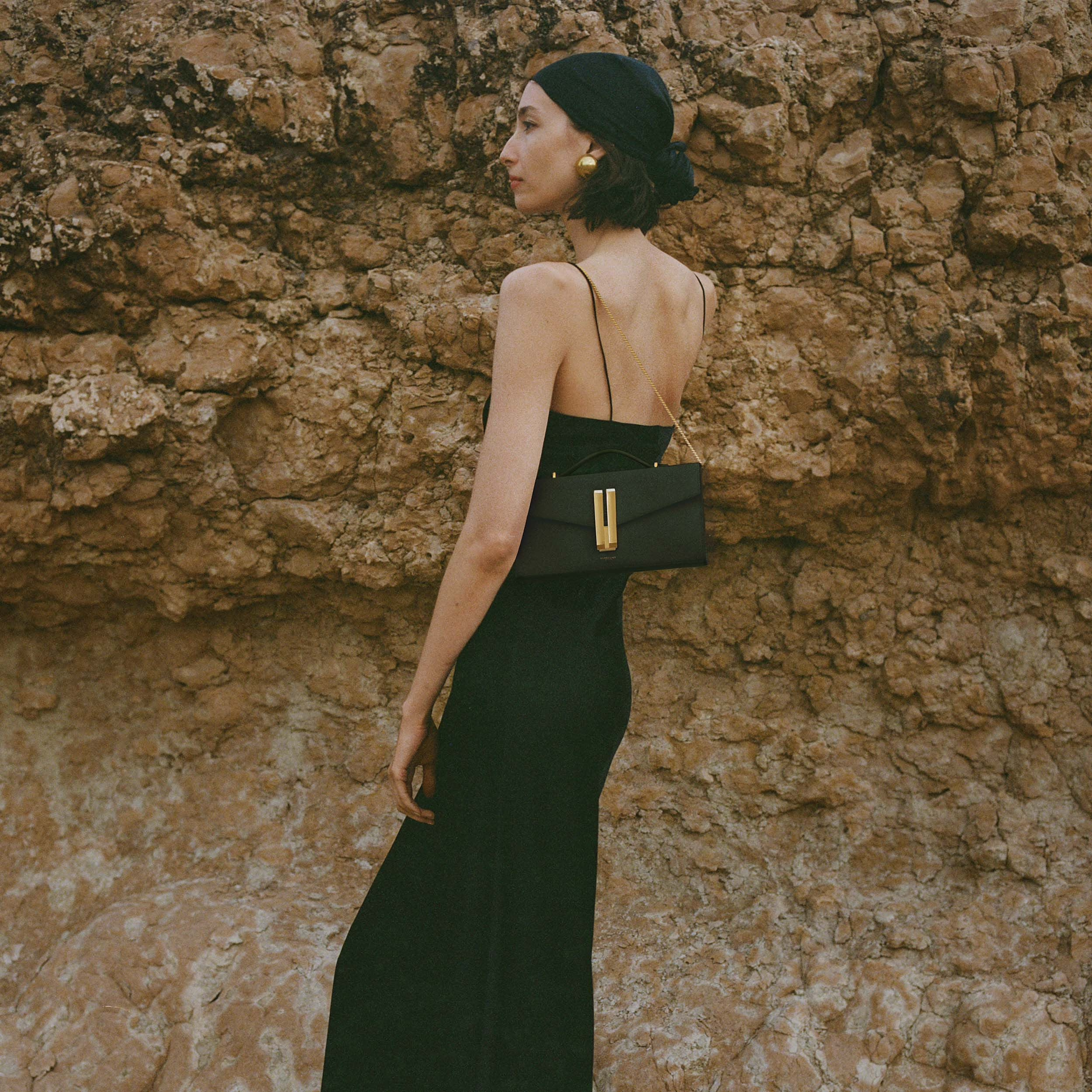 DeMellier Vancouver Black Smooth Leather Clutch