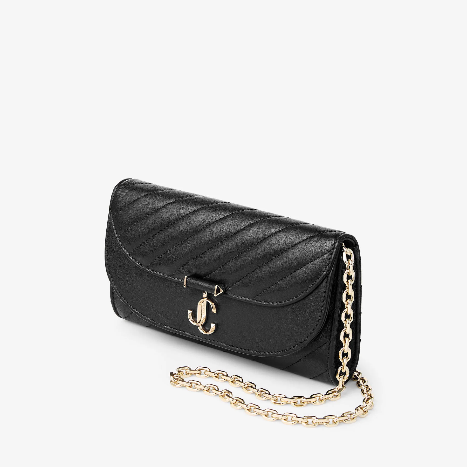 Jimmy Choo Curve Black Quilted Biker Leather Wallet With Chain