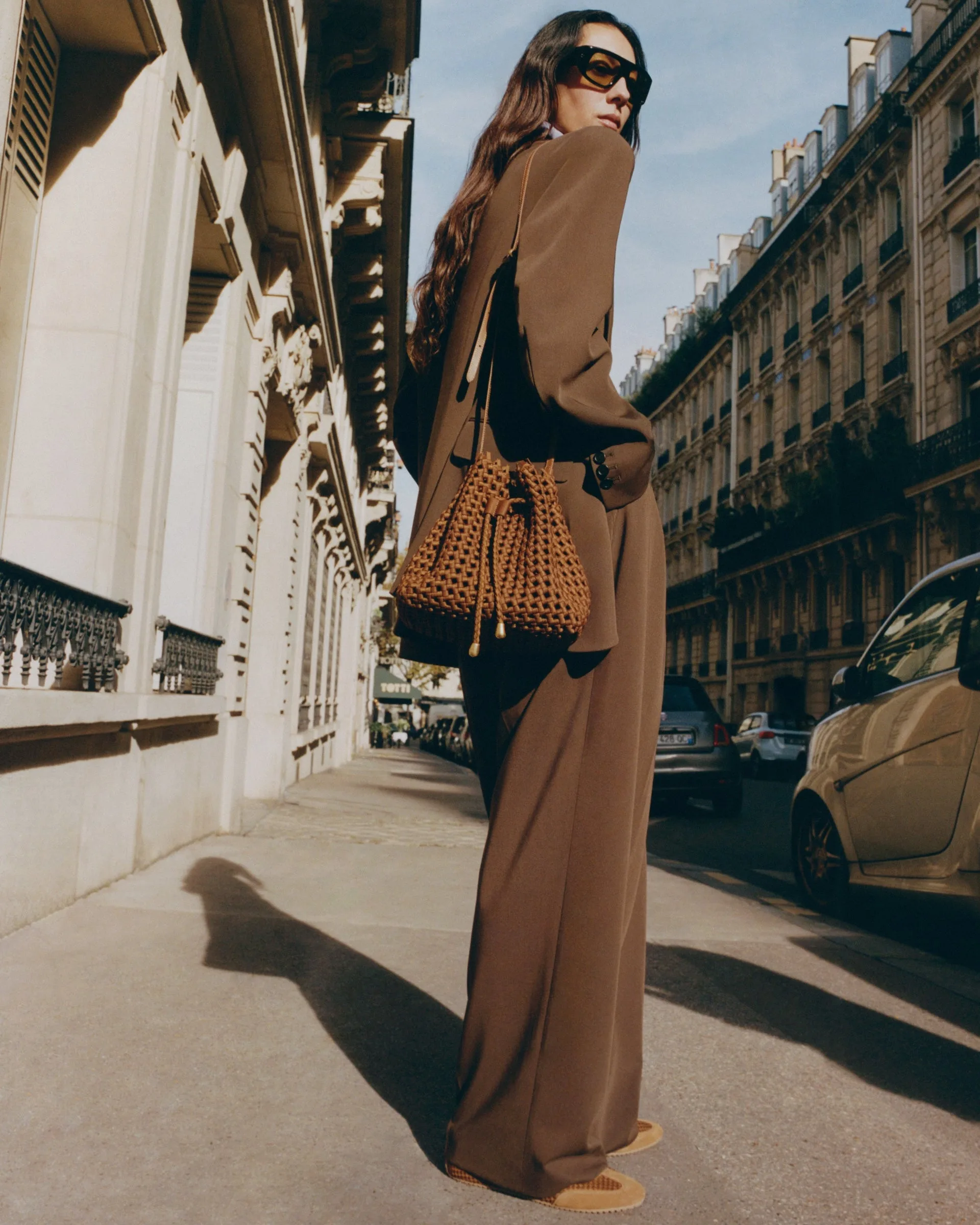 Naghedi Mallorca Teak Open Weave Bucket Bag