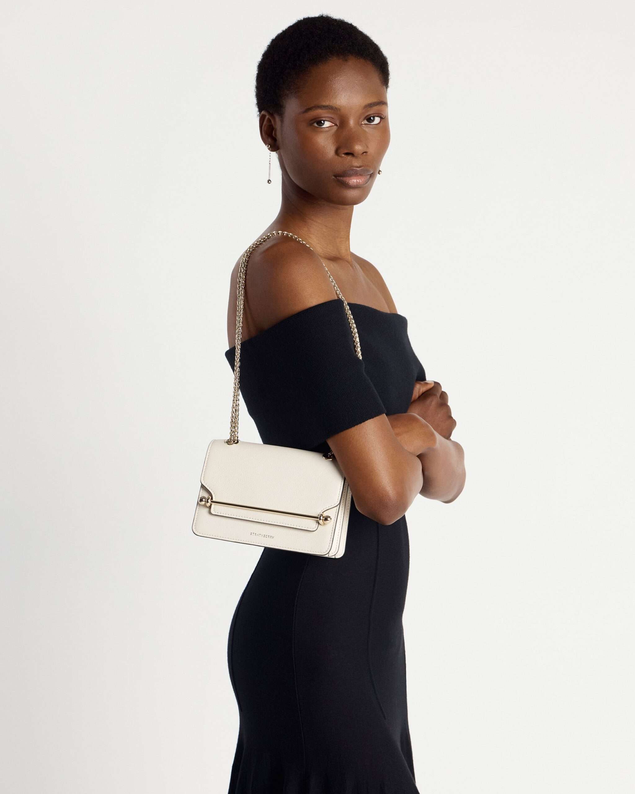 Strathberry East:West Mini Crossbody Vanilla Leather Bag