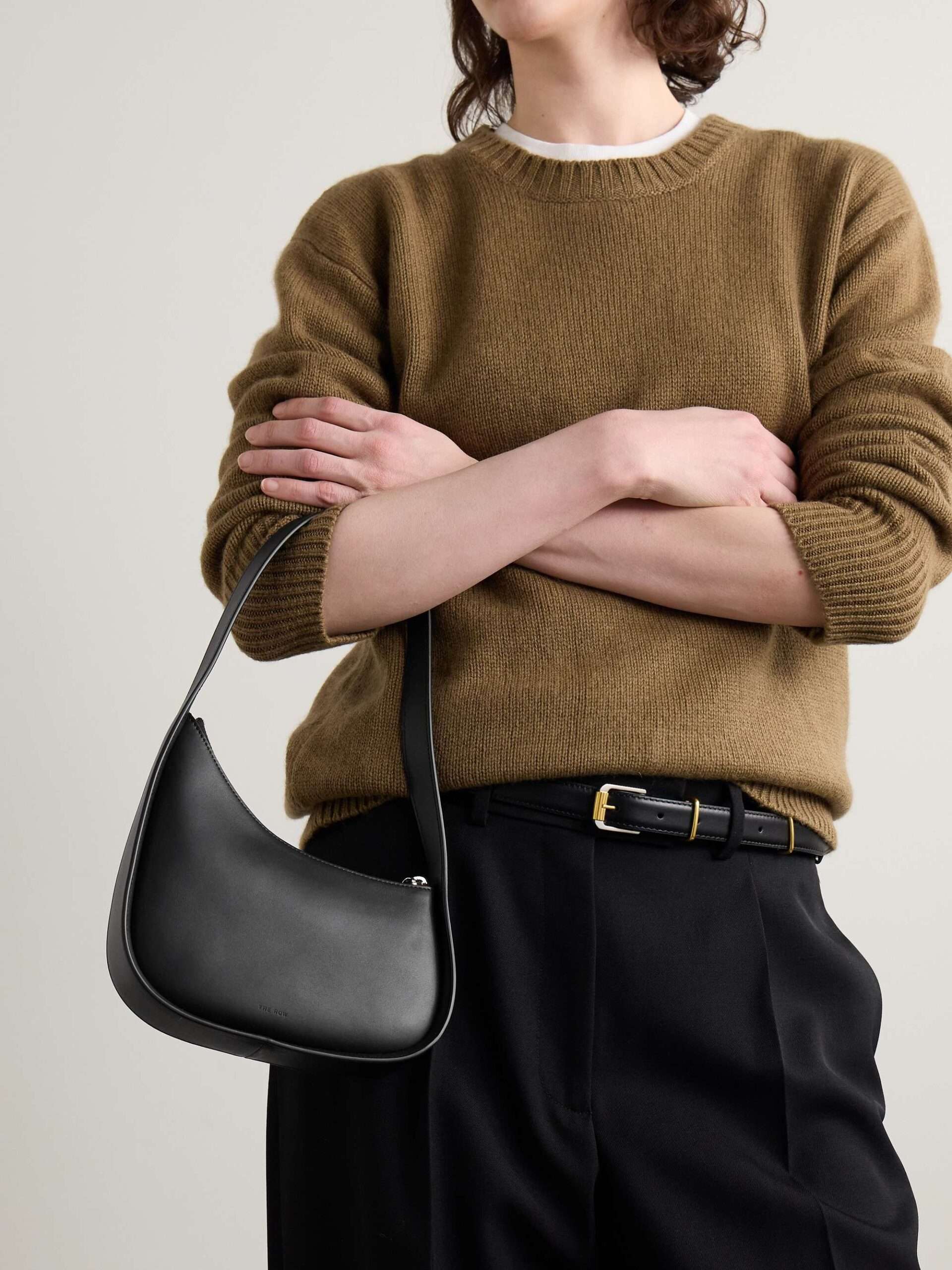 The Row Half Moon Black Leather Shoulder Bag