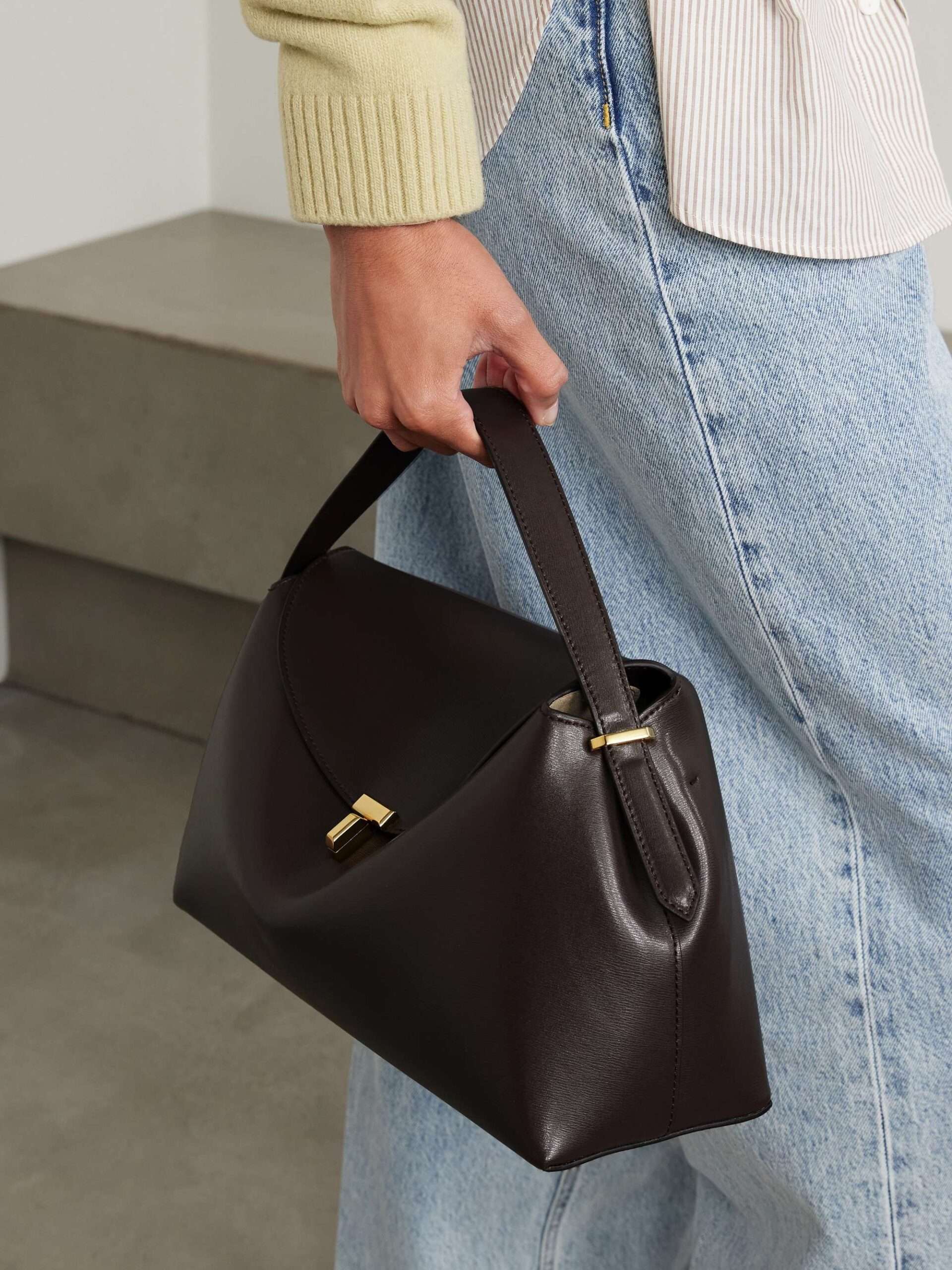 Toteme T-Lock Dark Brown Leather Top Handle Bag