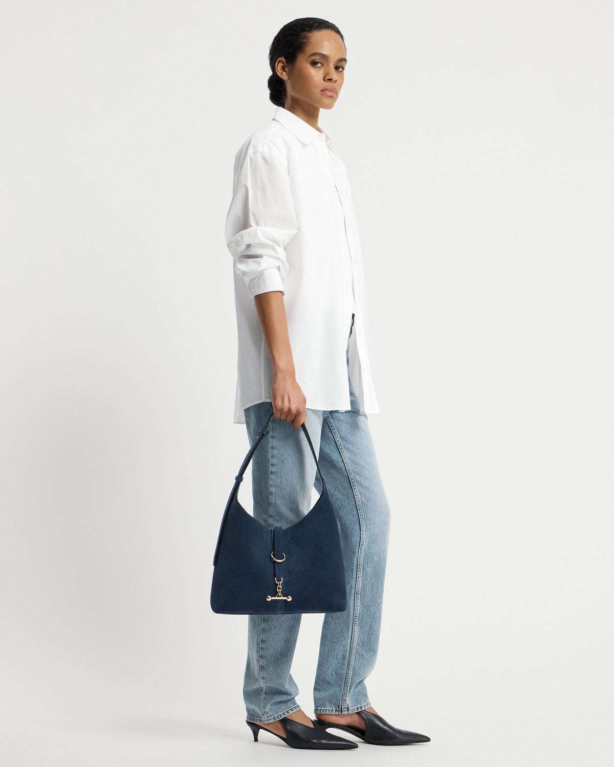 Strathberry Kite Hobo in Loch Blue Suede