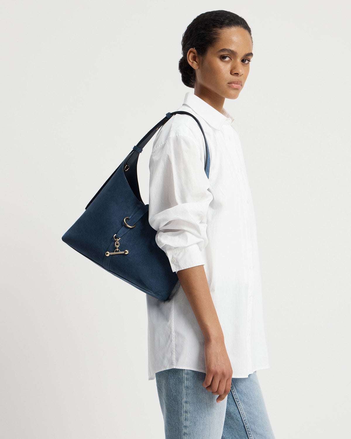 Strathberry Kite Loch Blue Suede Hobo Bag