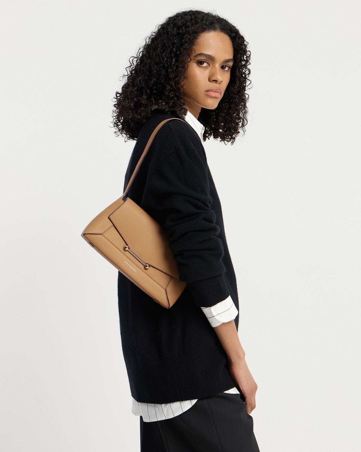 Strathberry Mosaic Caramel Leather Shoulder Bag