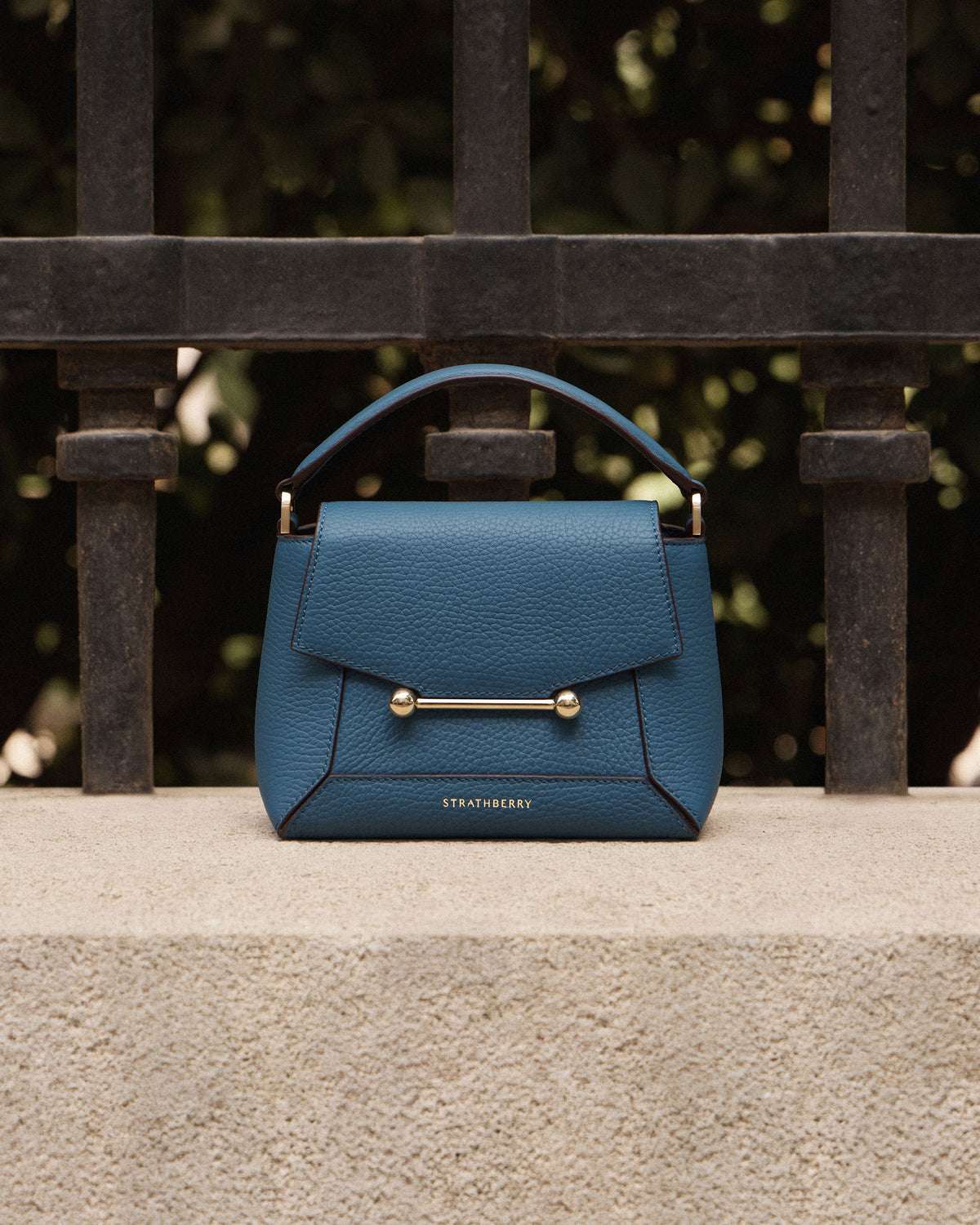 Strathberry Mosaic Loch Blue Pebbled Leather Nano Bag