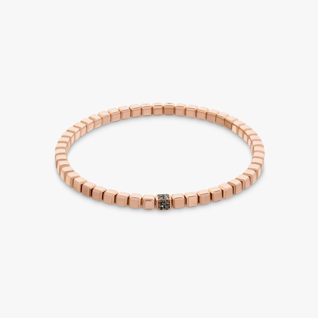 Tateossian Quadro Cube Bracelet with Black Diamonds and 18k Rose Gold