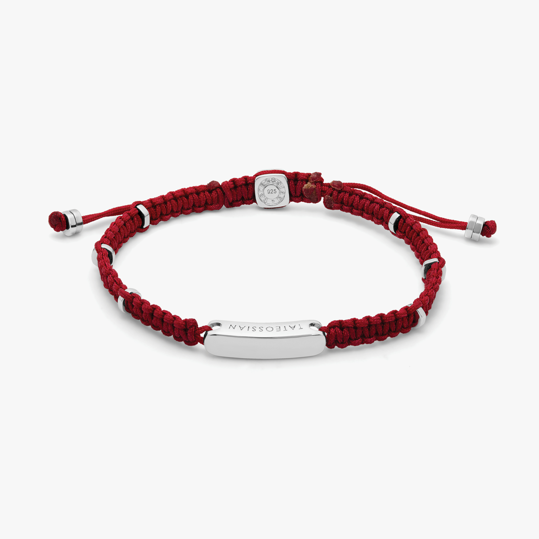 Tateossian Macramé Bracelet In Red With Sterling Silver- Engravable