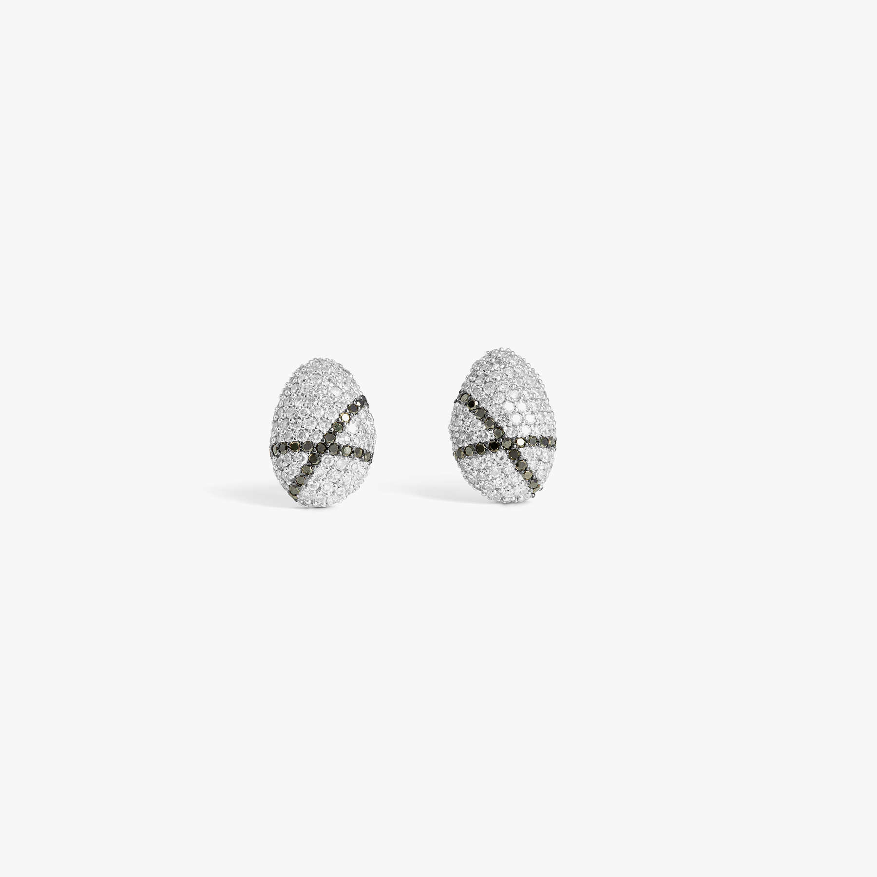 Tateossian Sterling silver Pebble white diamond stud earrings with black diamonds