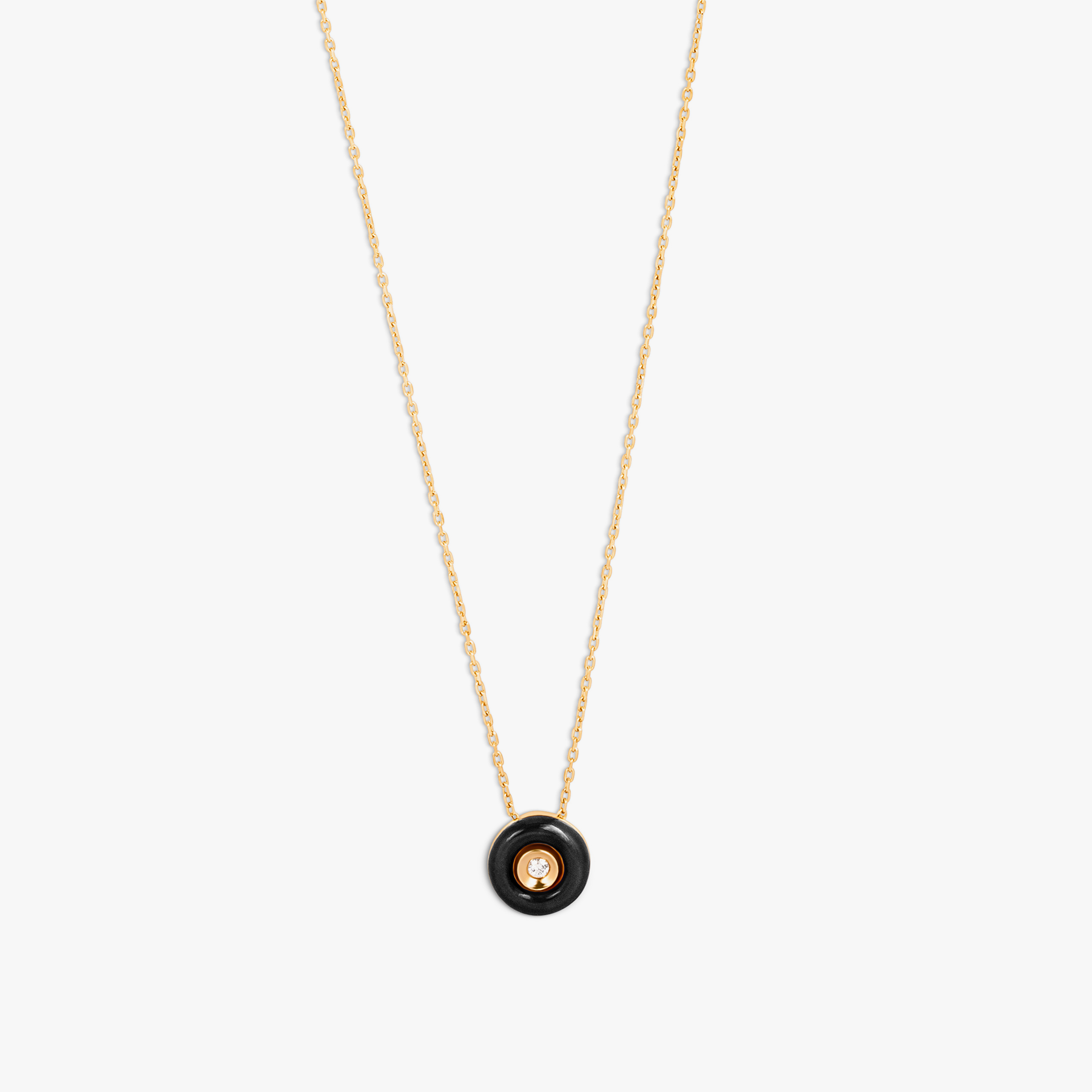 Tateossian Round Diamond Pendant Necklace in 18K Rose Gold with Black Enamel