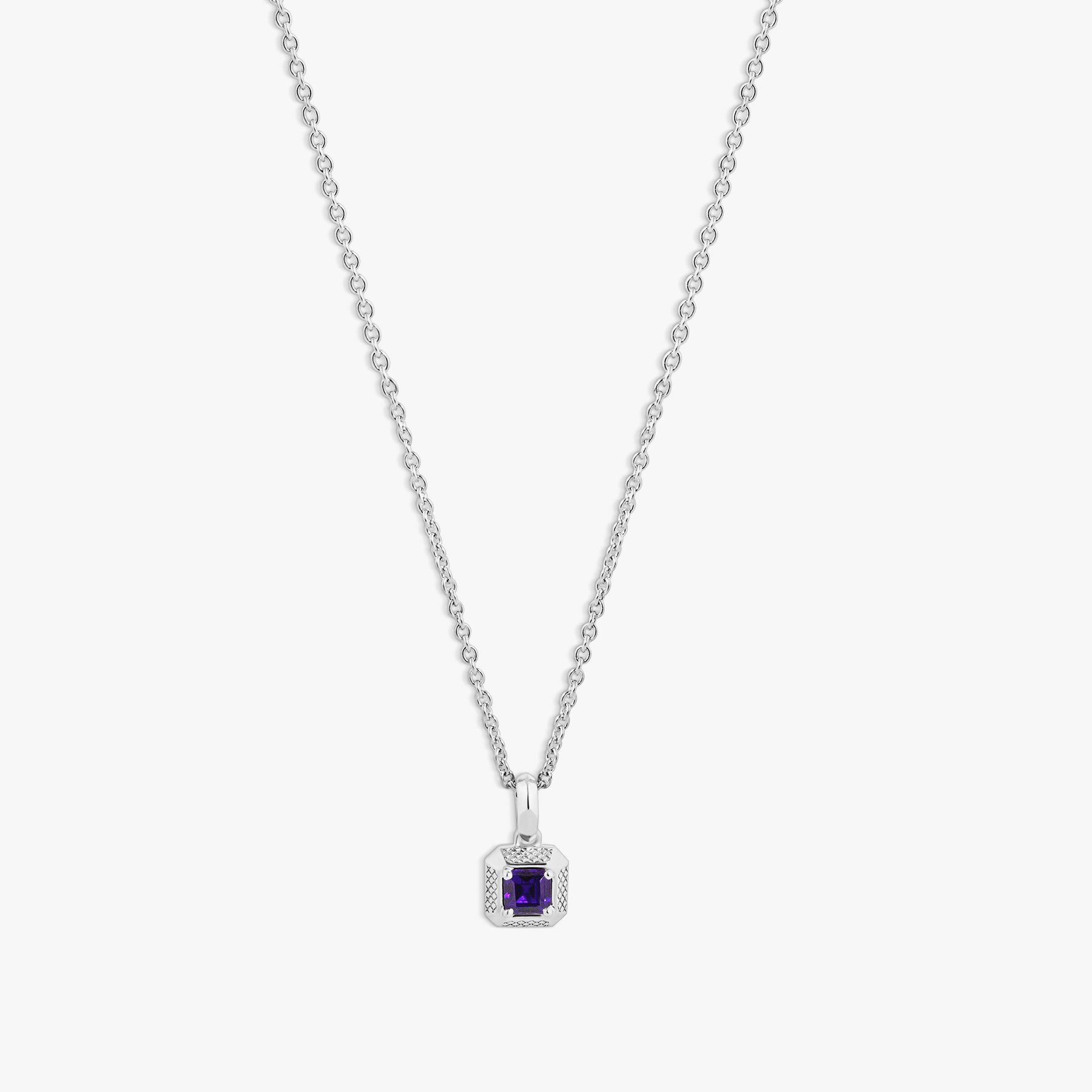 Tateossian Amethyst Birthstone Necklace In Rhodium plated Sterling Silver