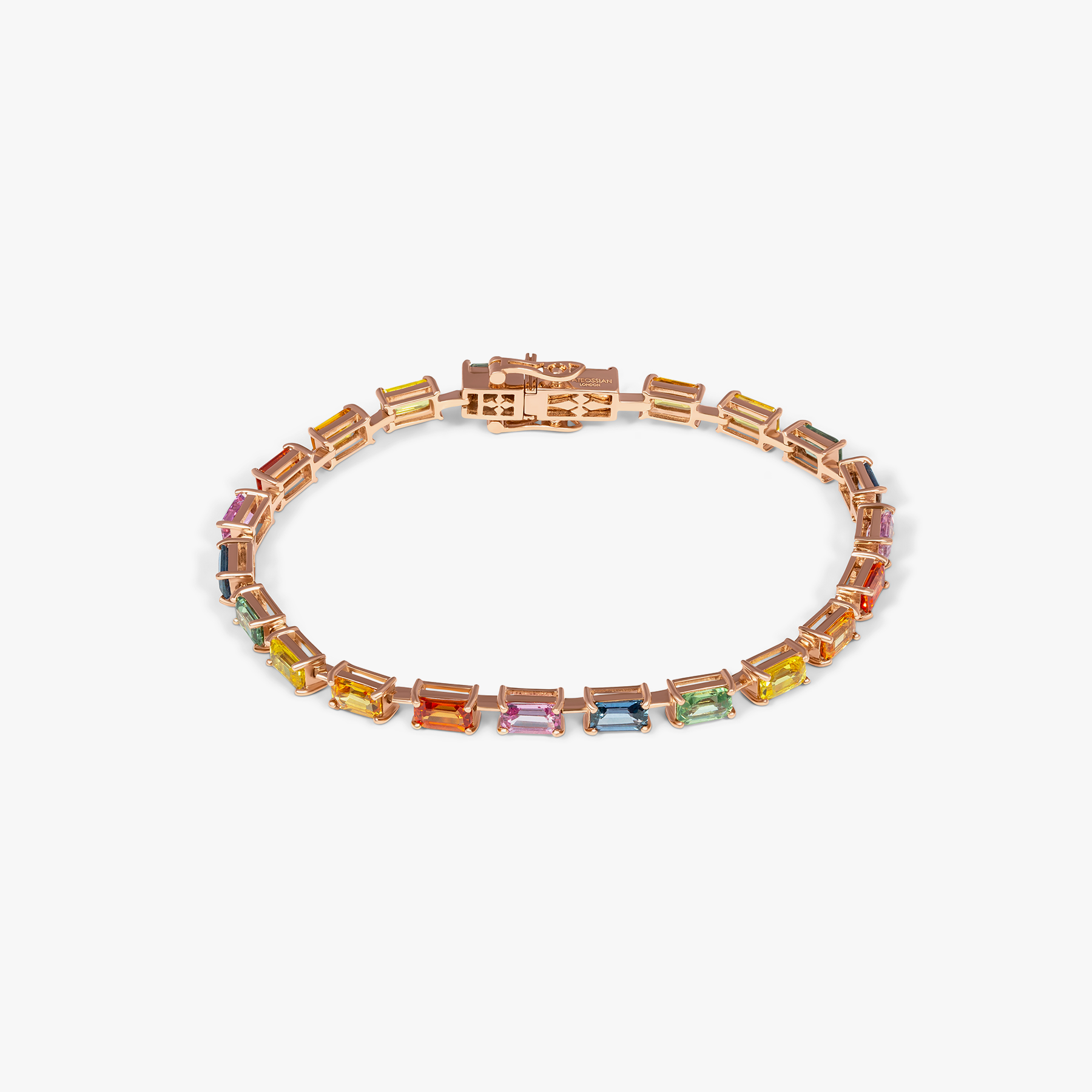 Tateossian Arcobaleno Bracelet In 18K Rose Gold with Multi Colour Sapphire