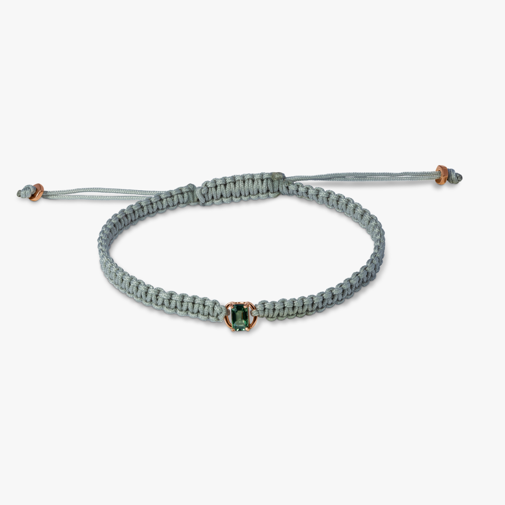 Macrame Bracelet in 18K Rose Gold with Green Sapphire