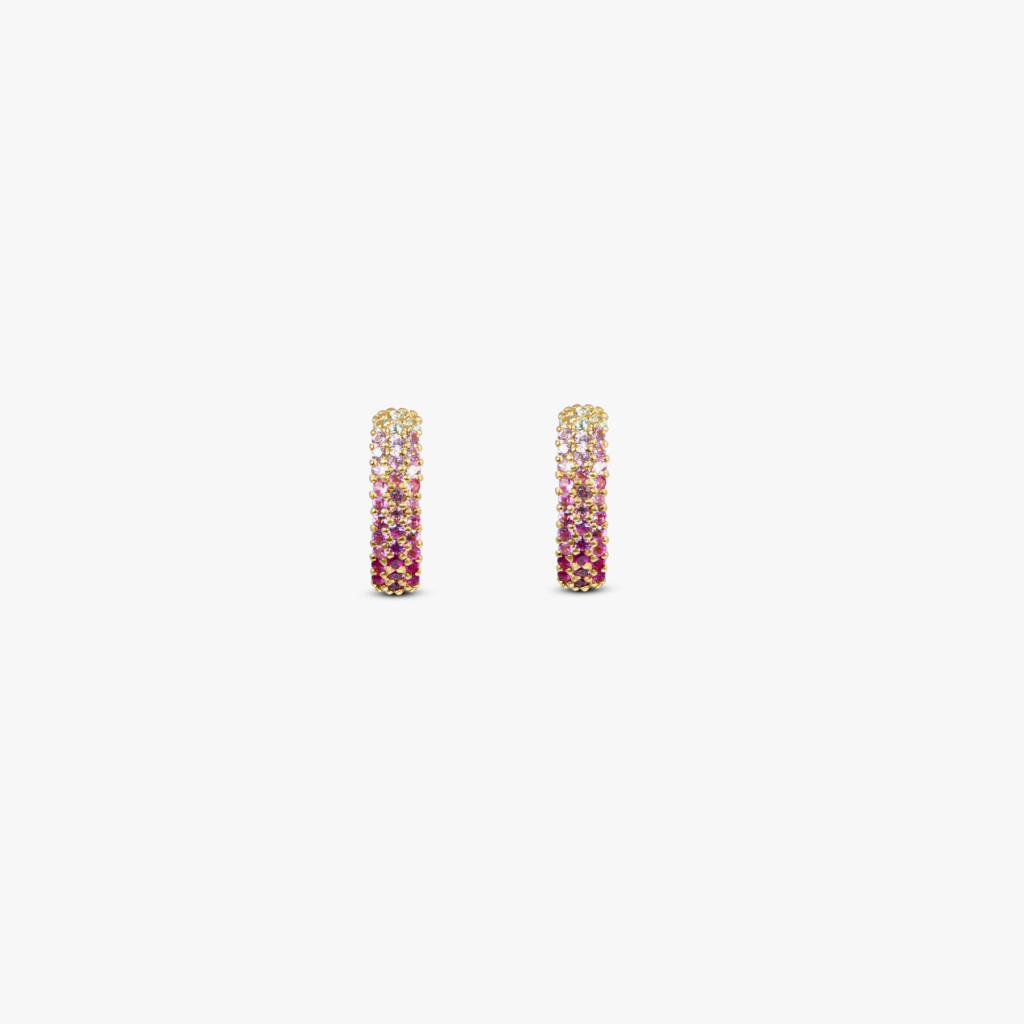 Tateossian Precious Earrings in 9K Yellow Gold with Pink Sapphires